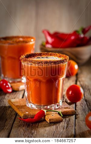 Spicy bloody Mary cocktail with smoked ground chili - merquen