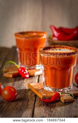 Spicy bloody Mary cocktail with smoked ground chili - merquen
