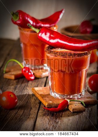Spicy bloody Mary cocktail with smoked ground chili - merquen