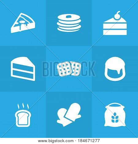 Set Of 9 Bakery Icons Set.Collection Of Sweetmeat, Wafer, Slice Bread And Other Elements.