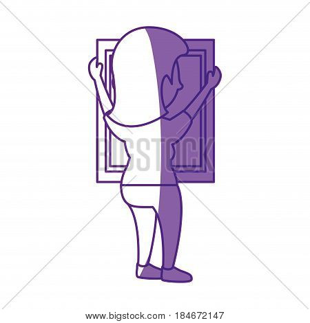 Woman putting a mirrow icon vector illustration graphic design