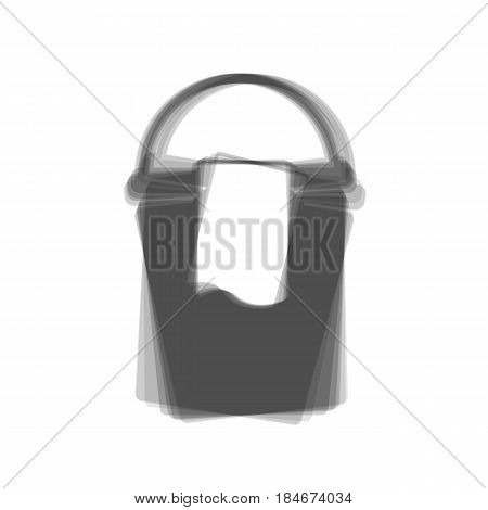Bucket and a rag sign. Vector. Gray icon shaked at white background.