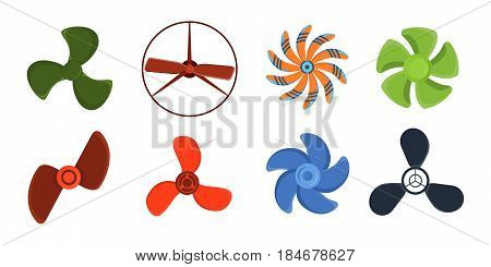 Turbines icon propeller fan rotation technology equipment blade wind ventilator generator vector illustration. Air blower electric industrial ventilators.