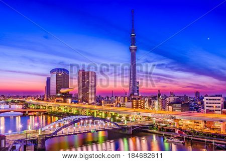 Tokyo, Japan skyline on the Sumida River.