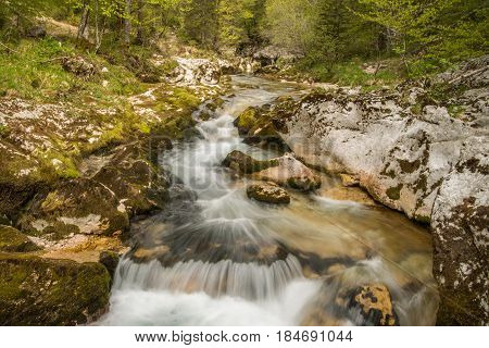 Scenic glacier carved canyon of Mostnice near Bohinj in Slovenia, Europe