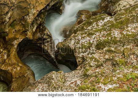 Scenic glacier carved canyon of Mostnice near Bohinj in Slovenia, Europe