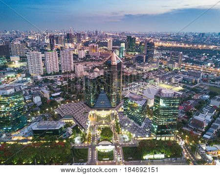 Bangkok Thailand - May 3 2017: An aerial of view SCB Park Plaza Siam Commercial Bank Head Office in Bangkok on May 3 2017