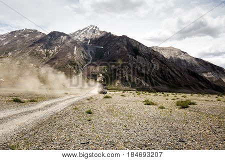 Public bus on the way to Rangdum Kashmir state north of India.
