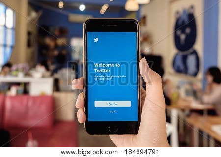 Chiangmai Thailand -feb 132017:iphone 6s Open Twitter App.twitter Is An Online Social Networking And