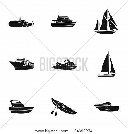 Sea transport, boats, ships. To transport people, thunderstorms. Ship and water transport icon in set collection on black style vector symbol stock web illustration.