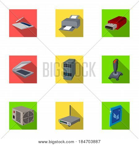 Computer accessories. Headphones, computer parts, accessories.Personal computer icon in set collection on flat style vector symbol stock web illustration.