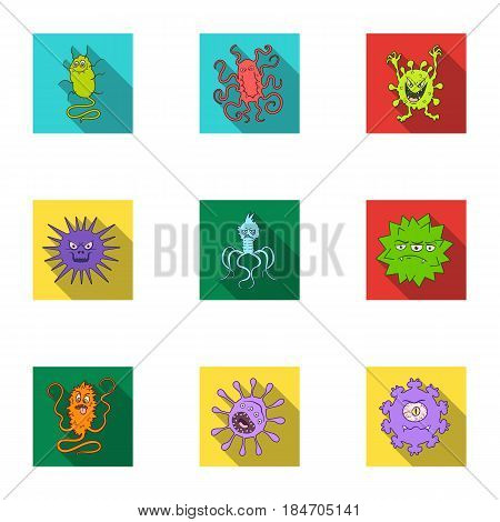 A set of pictures about bacteria and viruses. Germs that are harmful to humans. viruses and bacteria icon in set collection on flat style vector symbol stock web illustration.