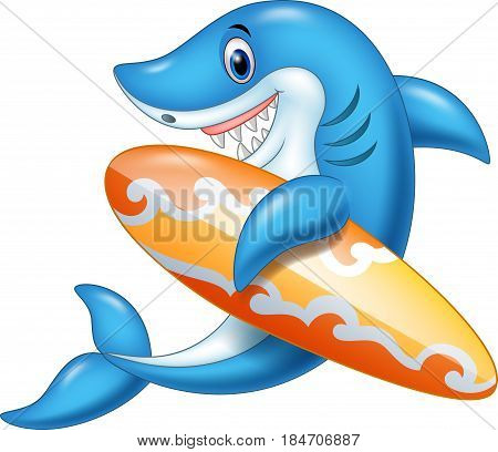 Vector illustration of Cartoon shark holding surfboard
