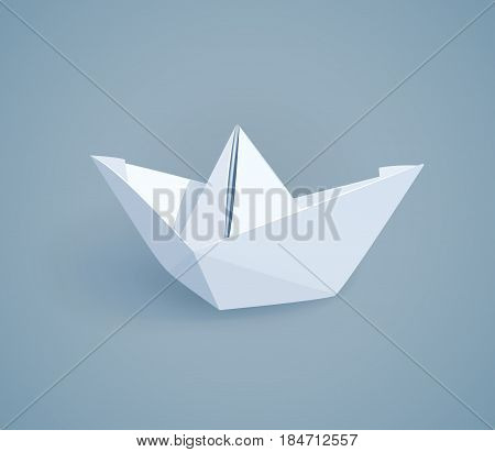 Paper origami ship. Handmade toy. Newspaper boat. Eps10 vector illustration.