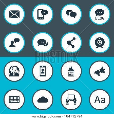 Vector Illustration Set Of Simple Blogging Icons. Elements Profile, Loudspeaker, Cedilla And Other Synonyms Site, Web And Missive.
