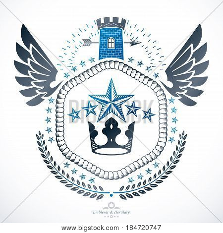 Heraldic emblem isolated vector illustration created with medieval toer and royal crown