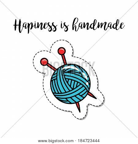 Fashion patch element with quote, Hapiness is handmade. Vector illustration