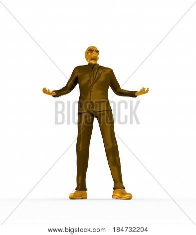 Businessman in wizard pose. 3D rendering. Bearded man wearing the sunglasses