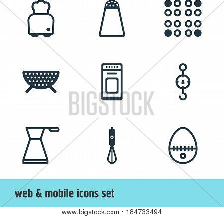 Vector Illustration Of 9 Cooking Icons. Editable Pack Of Cooker, Breakfast, Steelyard And Other Elements.