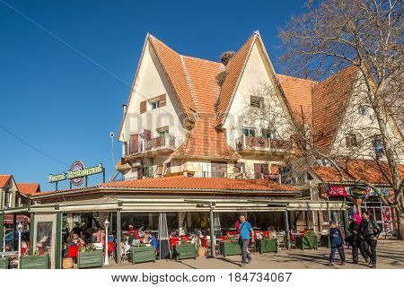 IFRANE ,MOROCCO - APRIL 5,2017 - In the streets of Ifrane city in Morocco. Ifrane is a city in the Middle Atlas region of Morocco.