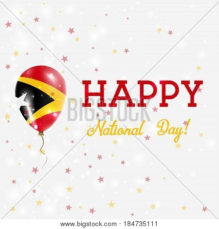 Timor-leste National Day Patriotic Poster. Flying Rubber Balloon In Colors Of The East Timorese Flag