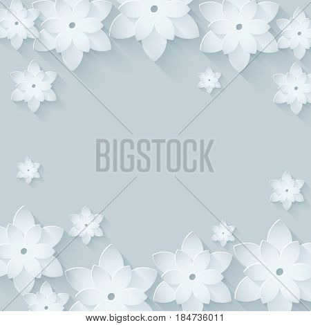 Paper flower background. Vector illustration on light gray blue