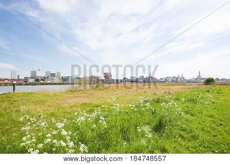 View on the center of Antwerp by the River Scheldt in Flanders Belgium