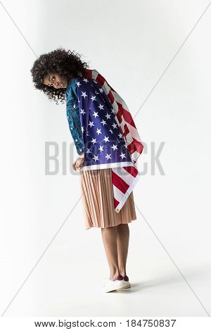 Woman Cowered With American Flag
