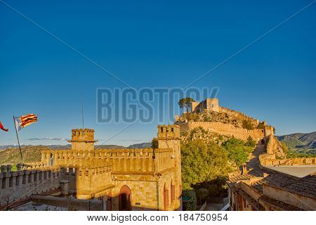 Historical Xativa Castle at Sunset, Valencia Region of Spain