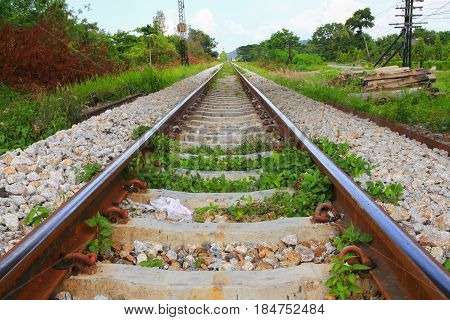 railway track length on gravel for train transportation: Select focus with shallow depth of field :
