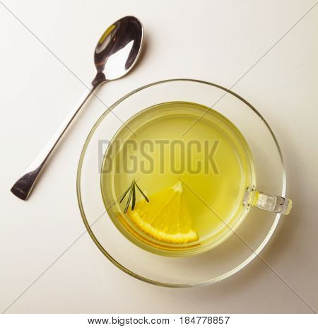 Herbal Mint Tea In A Glass Cup With Lemon