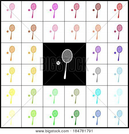 Tennis racquet with ball sign. Vector. Felt-pen 33 colorful icons at white and black backgrounds. Colorfull.