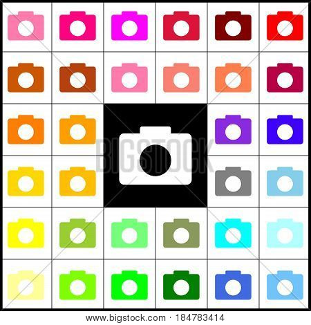 Digital camera sign. Vector. Felt-pen 33 colorful icons at white and black backgrounds. Colorfull.