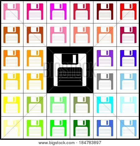 Floppy disk sign. Vector. Felt-pen 33 colorful icons at white and black backgrounds. Colorfull.