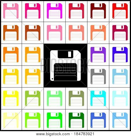 Floppy disk sign. Vector. Felt-pen 33 colorful icons at white and black backgrounds. Colorfull.