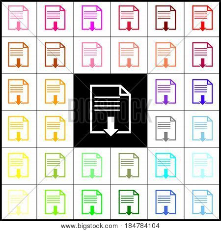 File download sign. Vector. Felt-pen 33 colorful icons at white and black backgrounds. Colorfull.