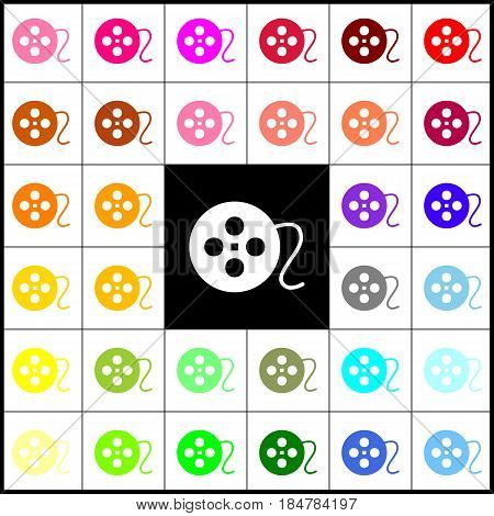 Film circular sign. Vector. Felt-pen 33 colorful icons at white and black backgrounds. Colorfull.