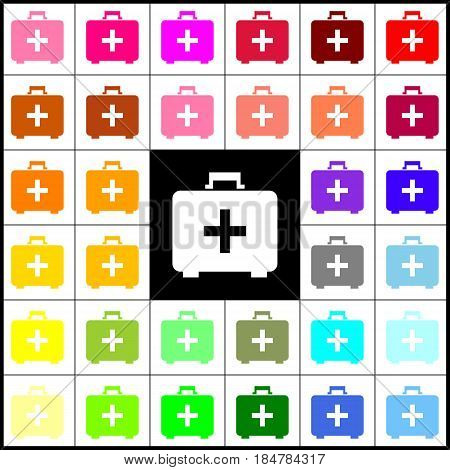 Medical First aid box sign. Vector. Felt-pen 33 colorful icons at white and black backgrounds. Colorfull.