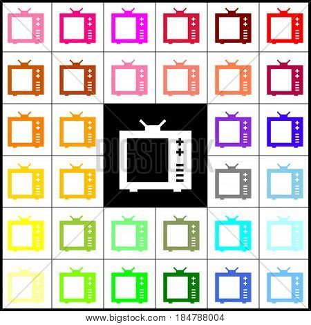 TV sign illustration. Vector. Felt-pen 33 colorful icons at white and black backgrounds. Colorfull.