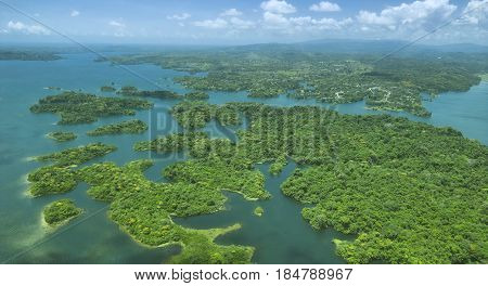 Aerial view of Panama Canal on the Atlantic side