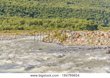 Patagonia Landscape River Scene, El Chalten, Argentina