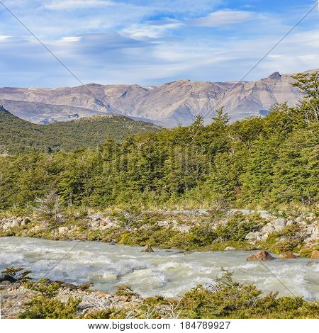 Patagonia Landscape River Scene, El Chalten, Argentina