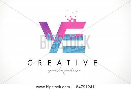 Ye Y E Letter Logo With Shattered Broken Blue Pink Texture Design Vector.