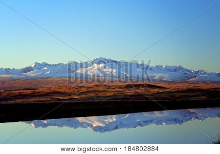 Lake reflection of a mountains in New Zealand South island