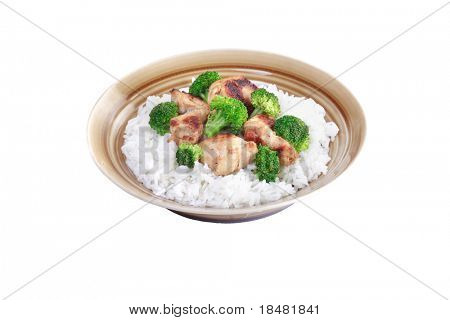 Kylling Stir fry med ris og grøntsager isoleret