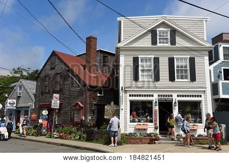 ROCKPORT, MA, USA - JUL. 25, 2015: Historic Gallery on Bearskin Neck in downtown Rockport, Massachusetts, USA.