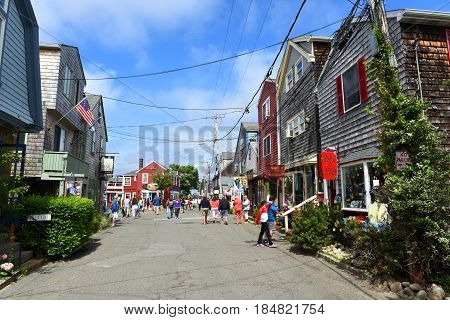 ROCKPORT, MA, USA - JUL. 25, 2015: Historic Gallery on Bearskin Neck in downtown Rockport, Massachusetts, USA.