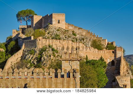Historical Xativa Castle at Sunset, Valencia Region of Spain
