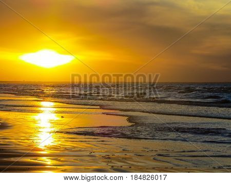 Sunset on the shore of the Gulf of Riga in Jurmala.