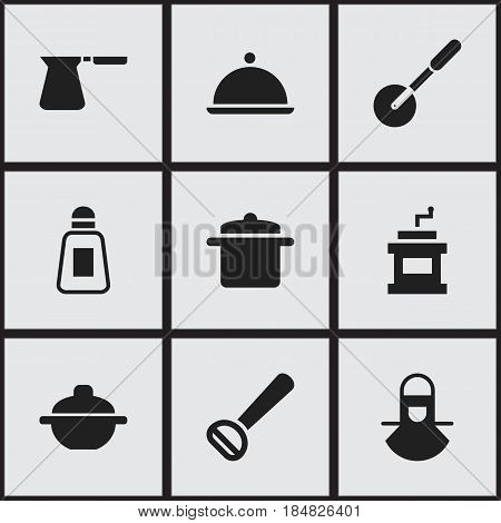 Set Of 9 Editable Meal Icons. Includes Symbols Such As Husker, Mocha Grinder, Knife Roller And More. Can Be Used For Web, Mobile, UI And Infographic Design.